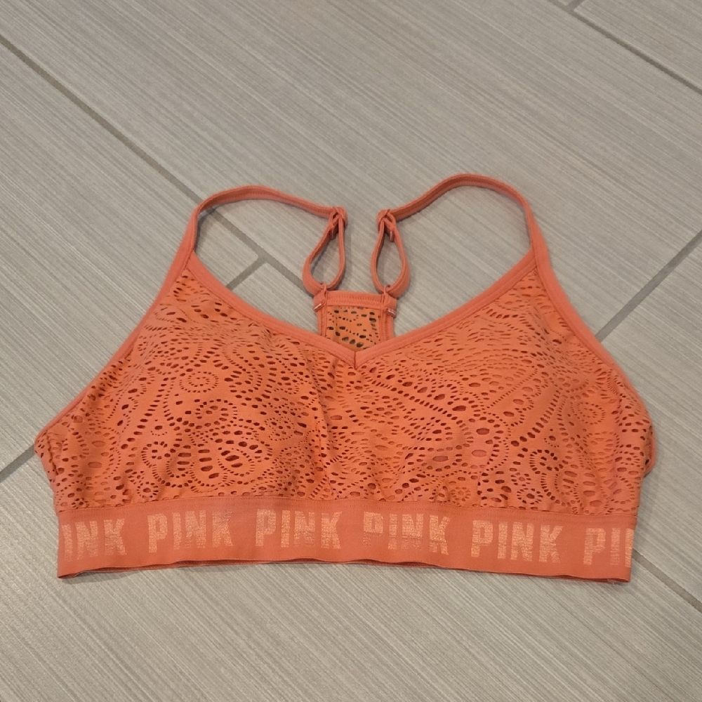 PINK Victoria's Secret Orange Lace Racerback Bra